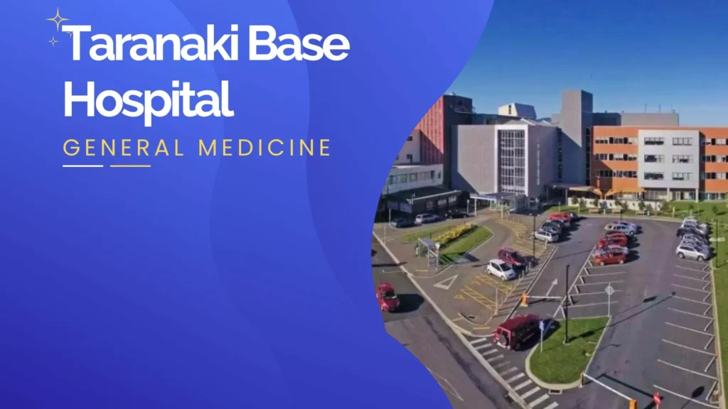Taranaki Base Hospital building with parking lot and multiple entrances